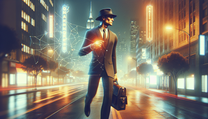 Traveler at night in unfamiliar city, using S.H.I.T self-defense weapons for safety.